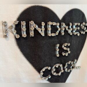 ONE WORLD White Tee with Black Heart and Rhinestone Letters